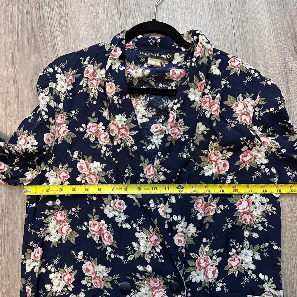 VTG Craig Clothing Womens S Navy Blue Floral Blazer‎ Cottage Feminine Dopamine